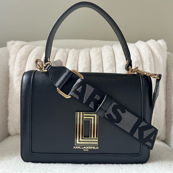 NWT KARL LAGERFELD PARIS Black Simone Flap Crossbody Purse w/ Dust Bag - Picture 5 of 15